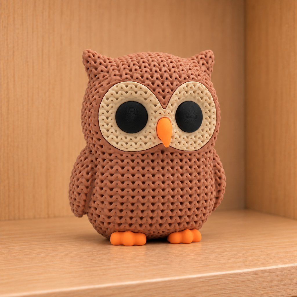 Figurine chouette kawaii effet tricoté amigurumi 3D Tresor3D, vue principale