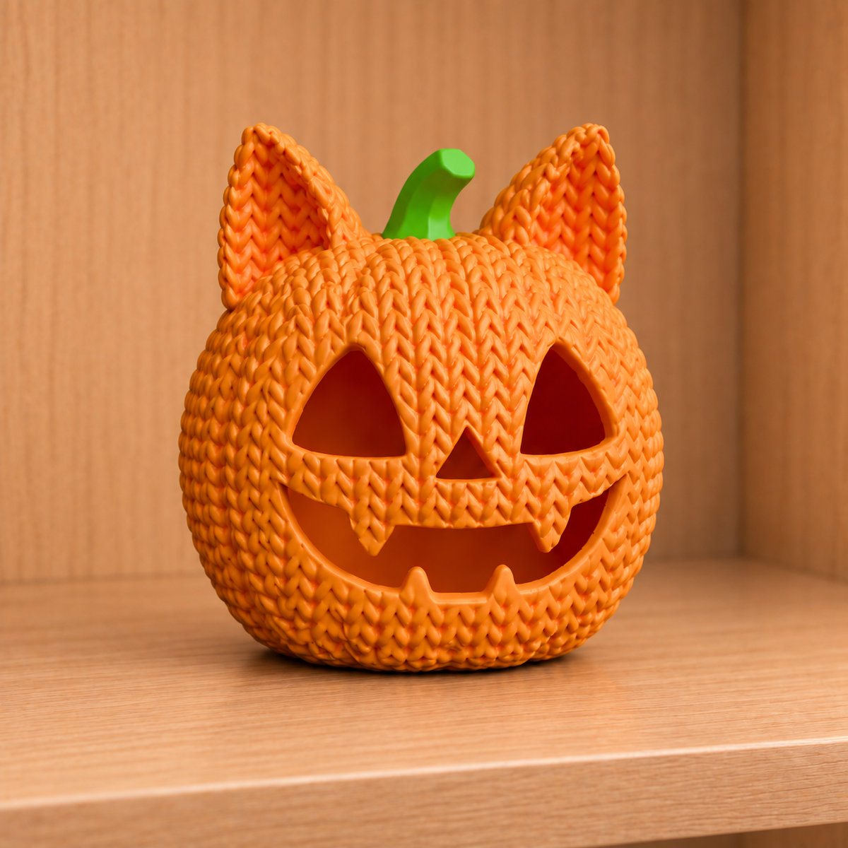 Figurine citrouille-chat d'halloween kawaii effet tricoté amigurumi 3D Tresor3D, vue principale