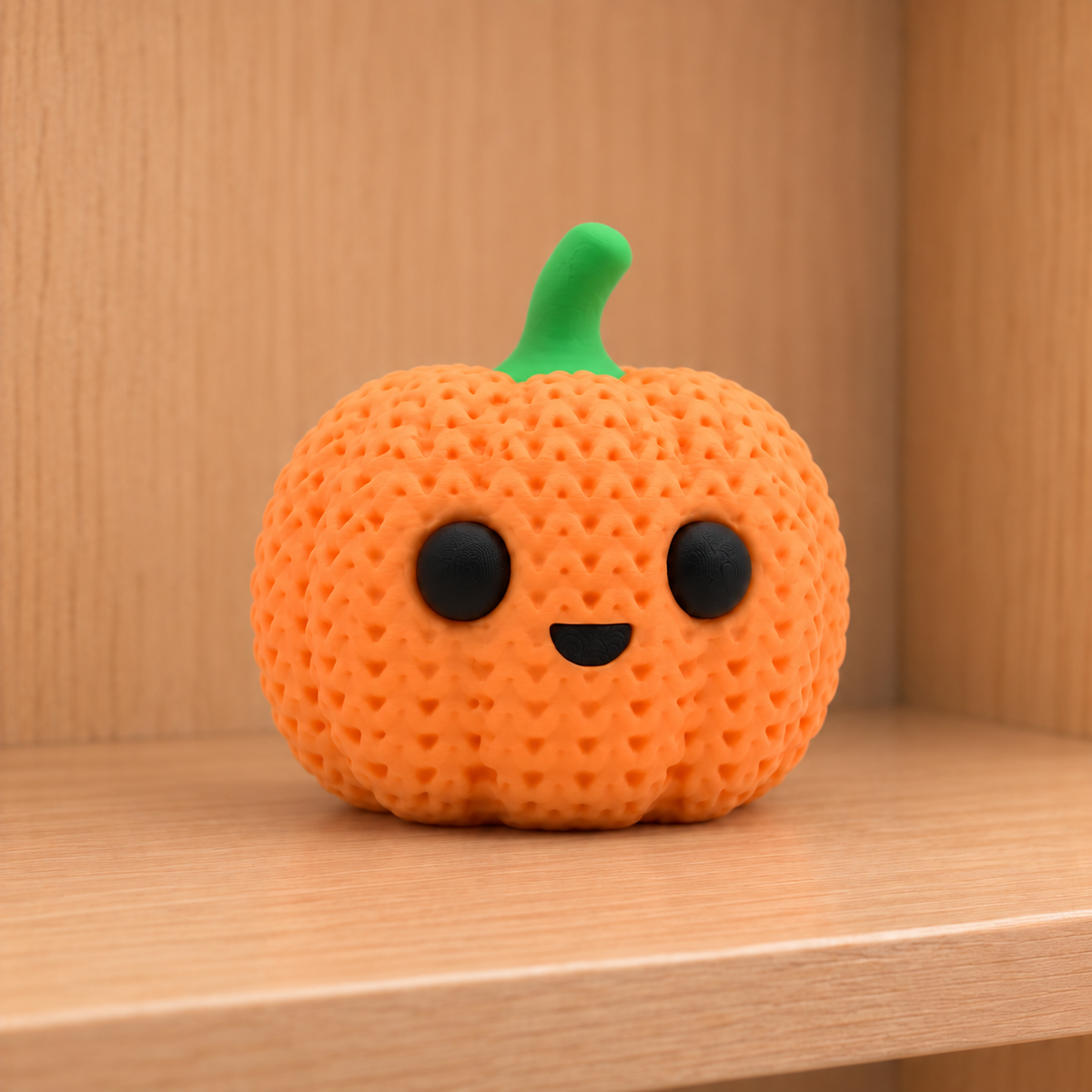 Figurine citrouille souriante d'halloween kawaii effet tricoté amigurumi 3D Tresor3D, vue principale
