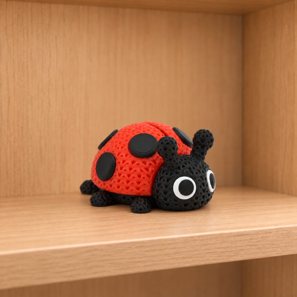 Figurine coccinelle kawaii effet tricoté, vue de face