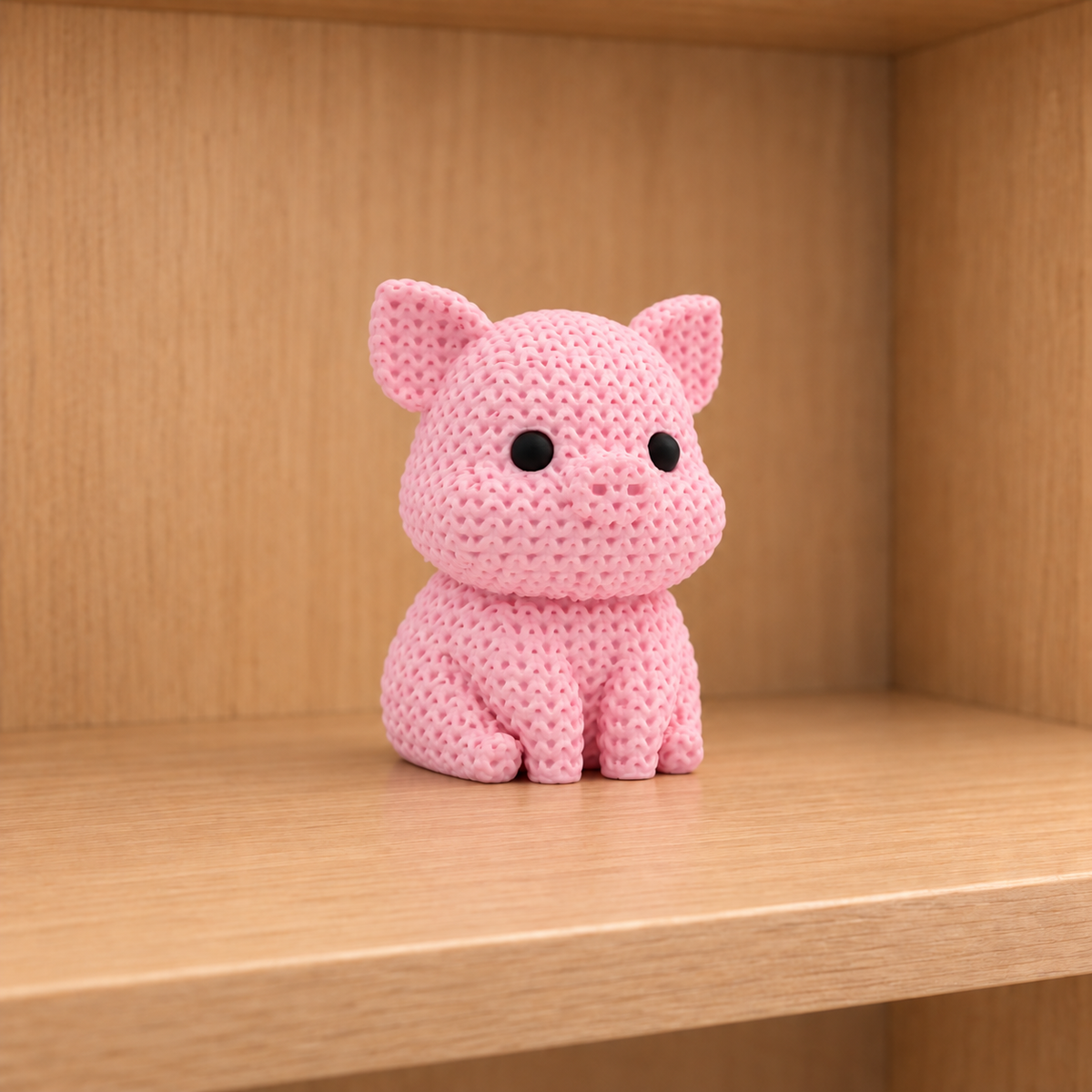 Figurine cochon kawaii effet tricoté, vue de face