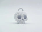 Figurine crâne d'halloween kawaii effet tricoté, vue de profil