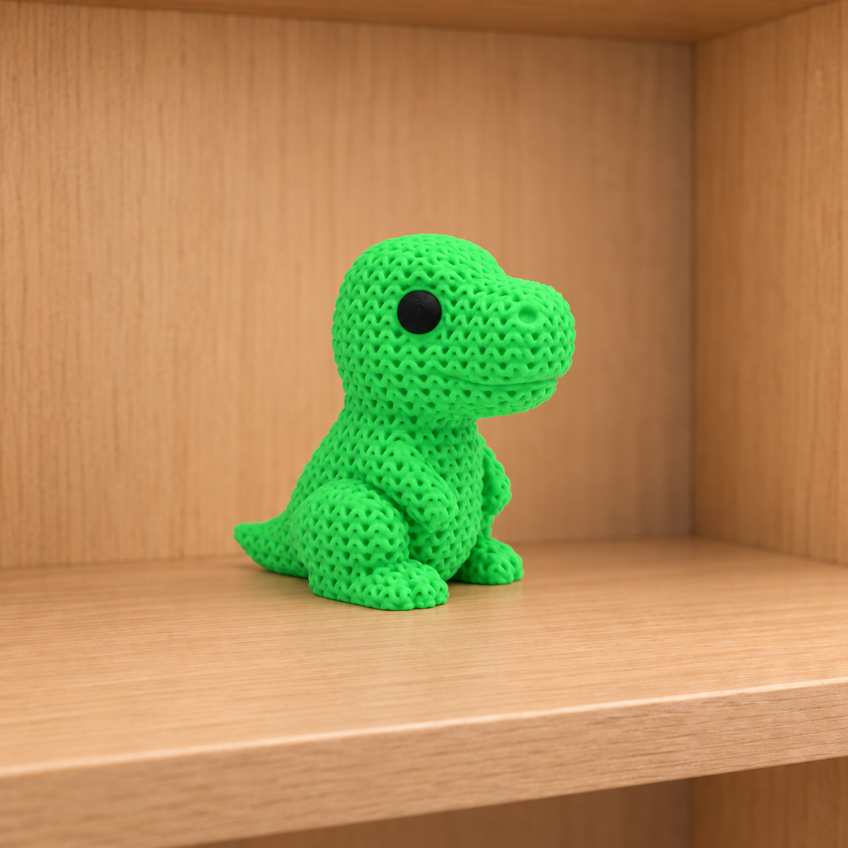 Figurine dinosaure t-rex kawaii effet tricoté, vue de face