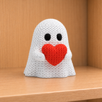 Figurine fantôme au cœur d'halloween kawaii effet tricoté amigurumi 3D Tresor3D, vue principale