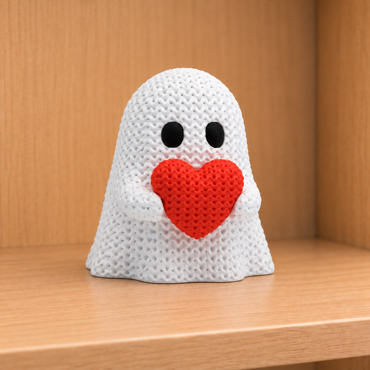 Figurine fantôme au cœur d'halloween kawaii effet tricoté amigurumi 3D Tresor3D, vue principale