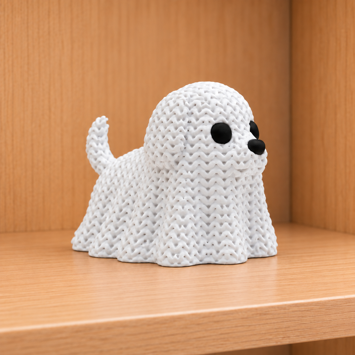 Figurine fantôme de chien d'halloween kawaii effet tricoté amigurumi 3D Tresor3D, vue principale