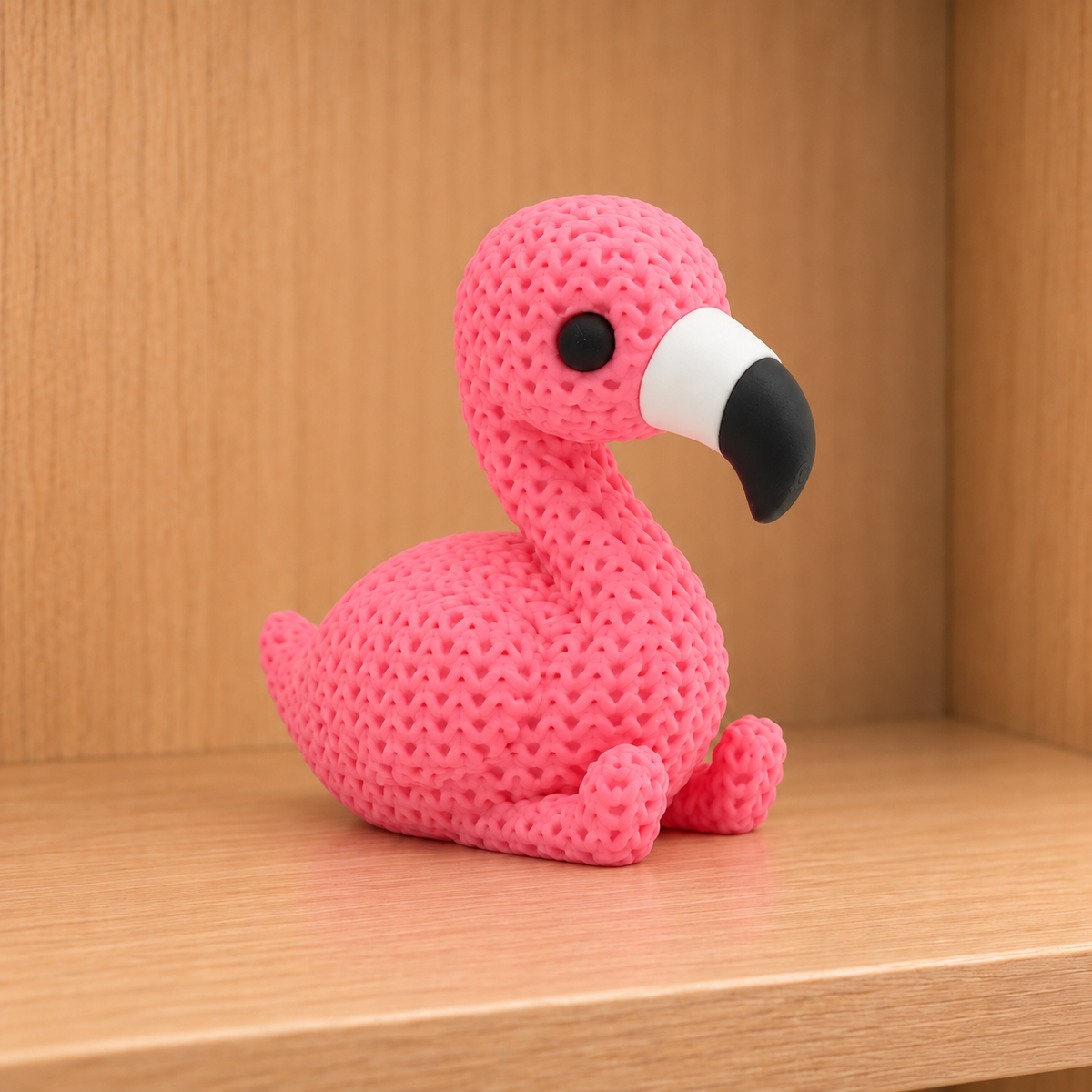 Figurine flamant rose kawaii effet tricoté amigurumi 3D Tresor3D, vue principale