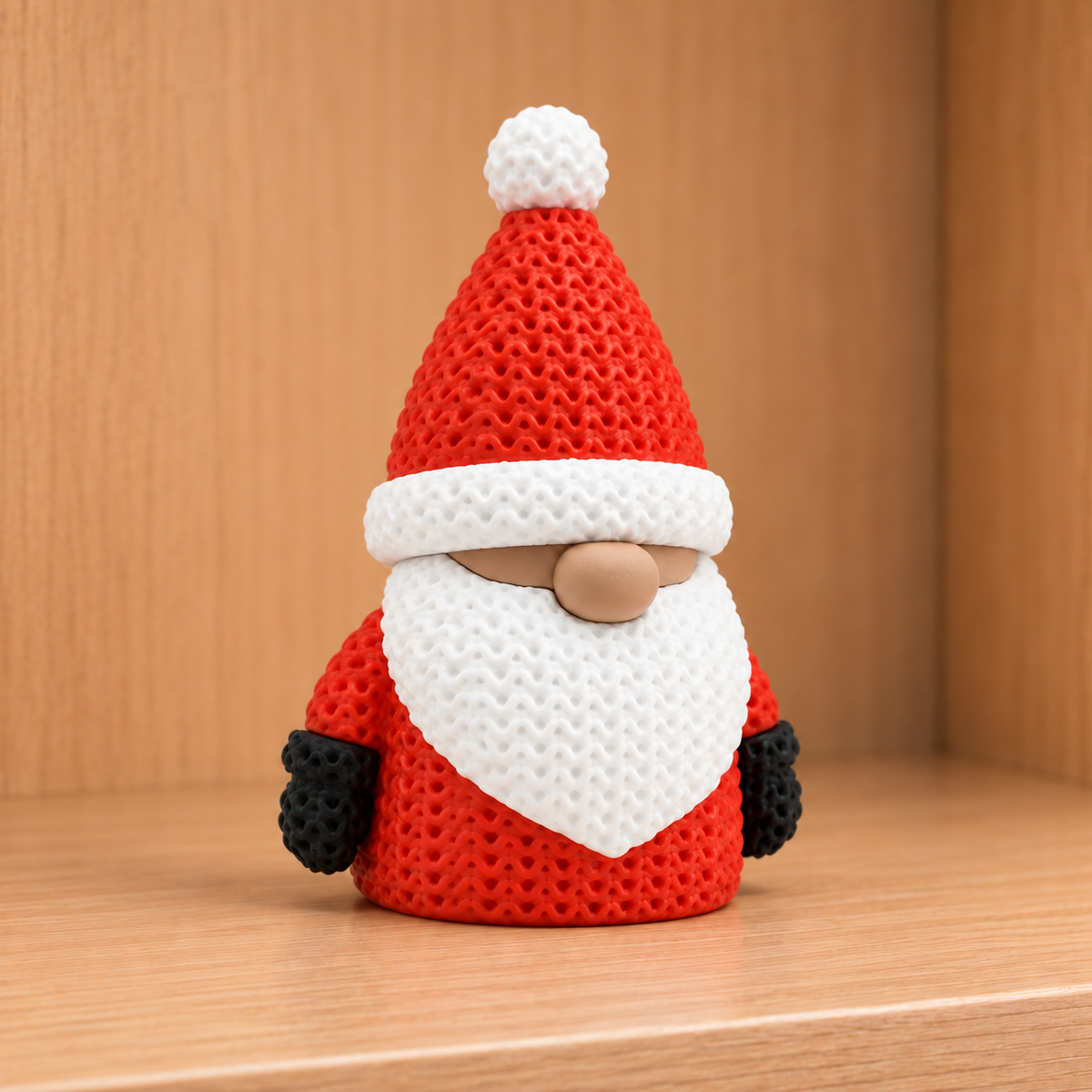 Figurine gnome de noël kawaii effet tricoté amigurumi 3D Tresor3D, vue principale