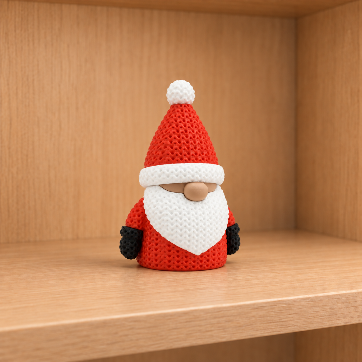 Figurine gnome de noël kawaii effet tricoté, vue de face
