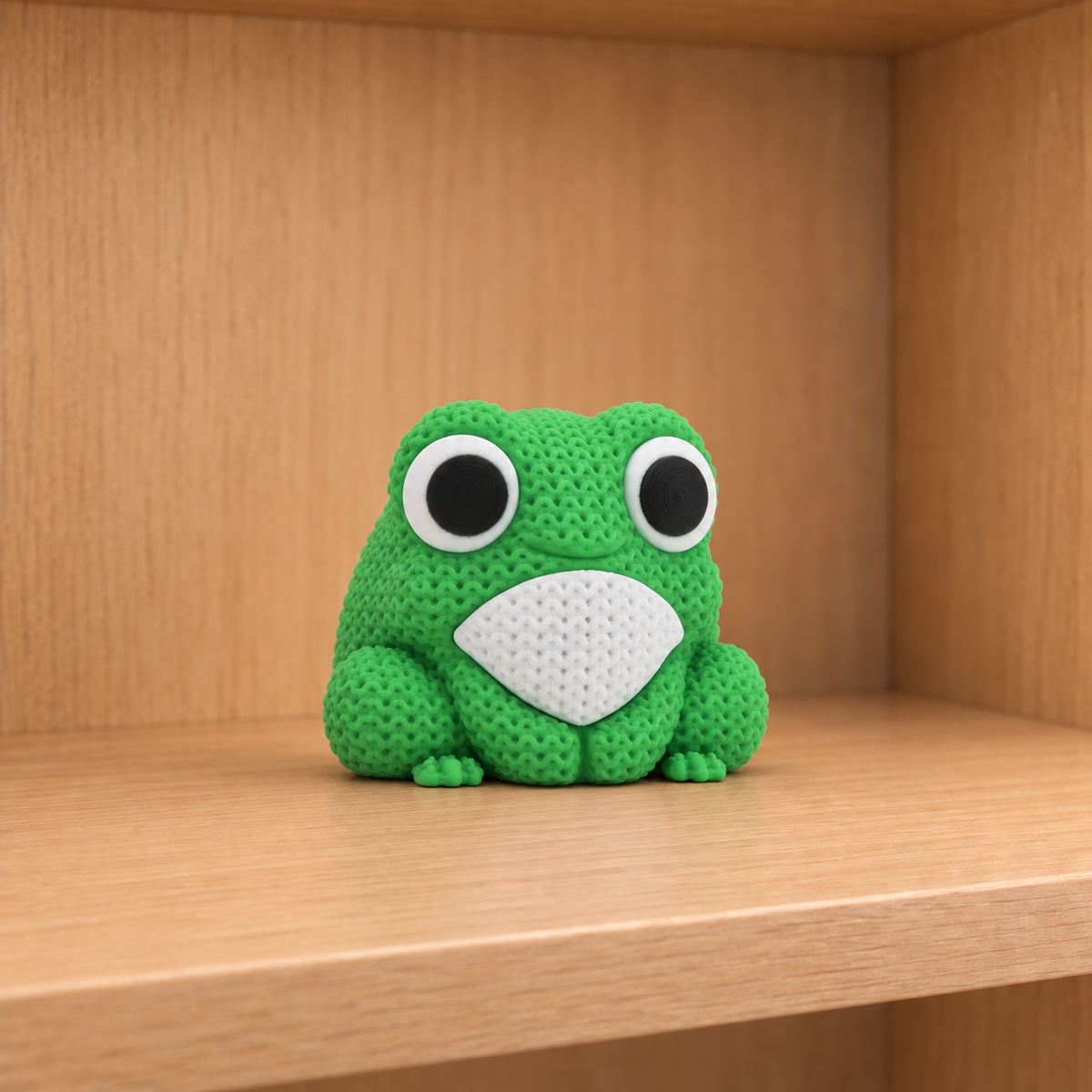 Figurine grenouille ancien modèle kawaii effet tricoté, vue de face