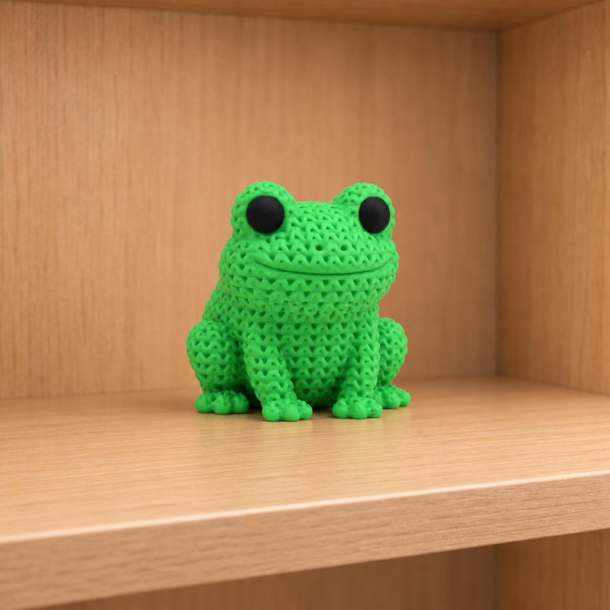 Figurine grenouille kawaii effet tricoté, vue de face