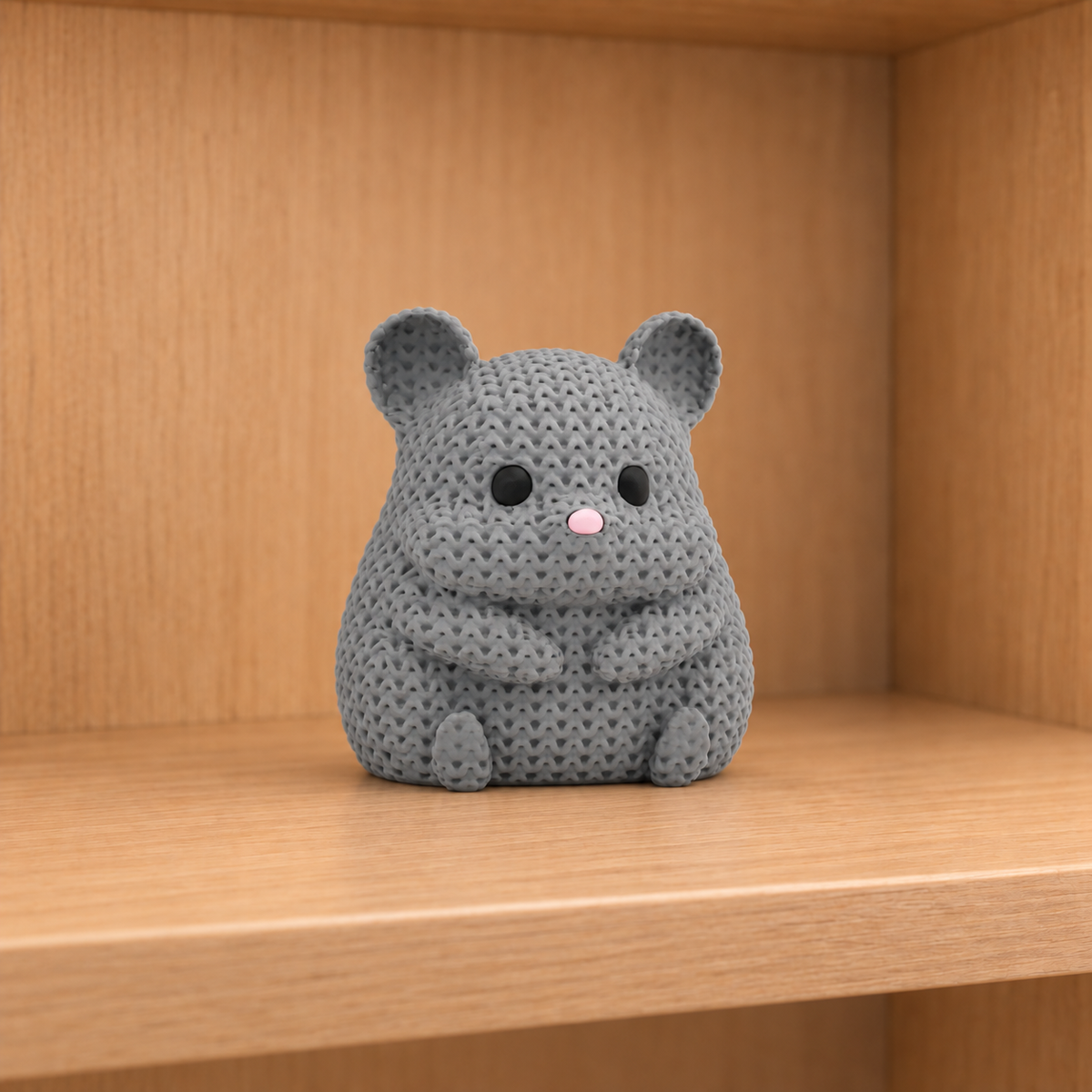 Figurine hamster kawaii effet tricoté, vue de face