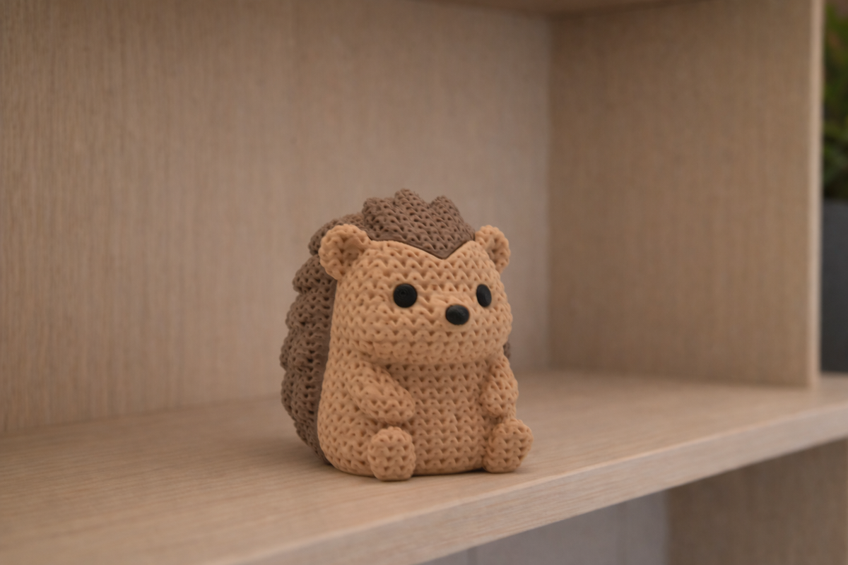 Figurine hérisson Kawaii effet crochet amigurumi, PLA biosourcé, Tresor3D