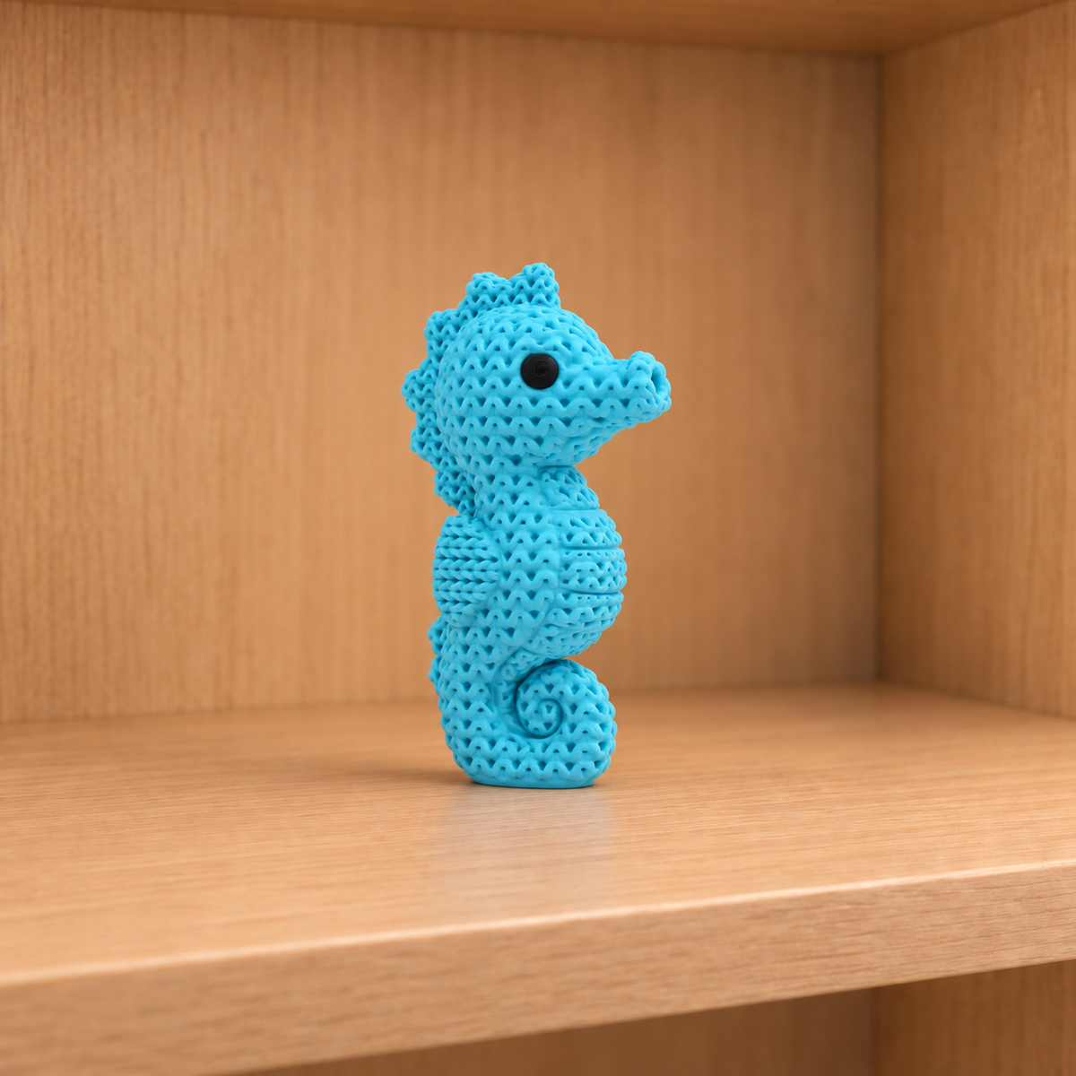 Figurine hippocampe kawaii effet tricoté, vue de face