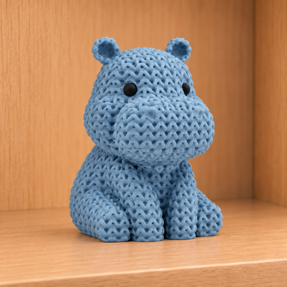 Figurine hippopotame kawaii effet tricoté amigurumi 3D Tresor3D, vue principale