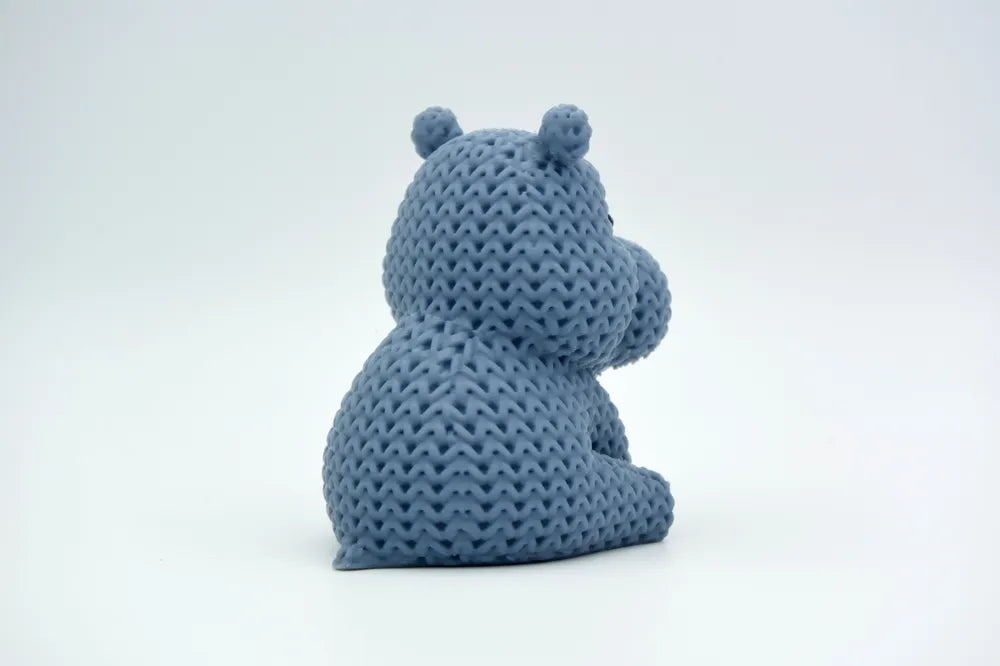 Figurine hippopotame kawaii effet tricoté, vue arrière