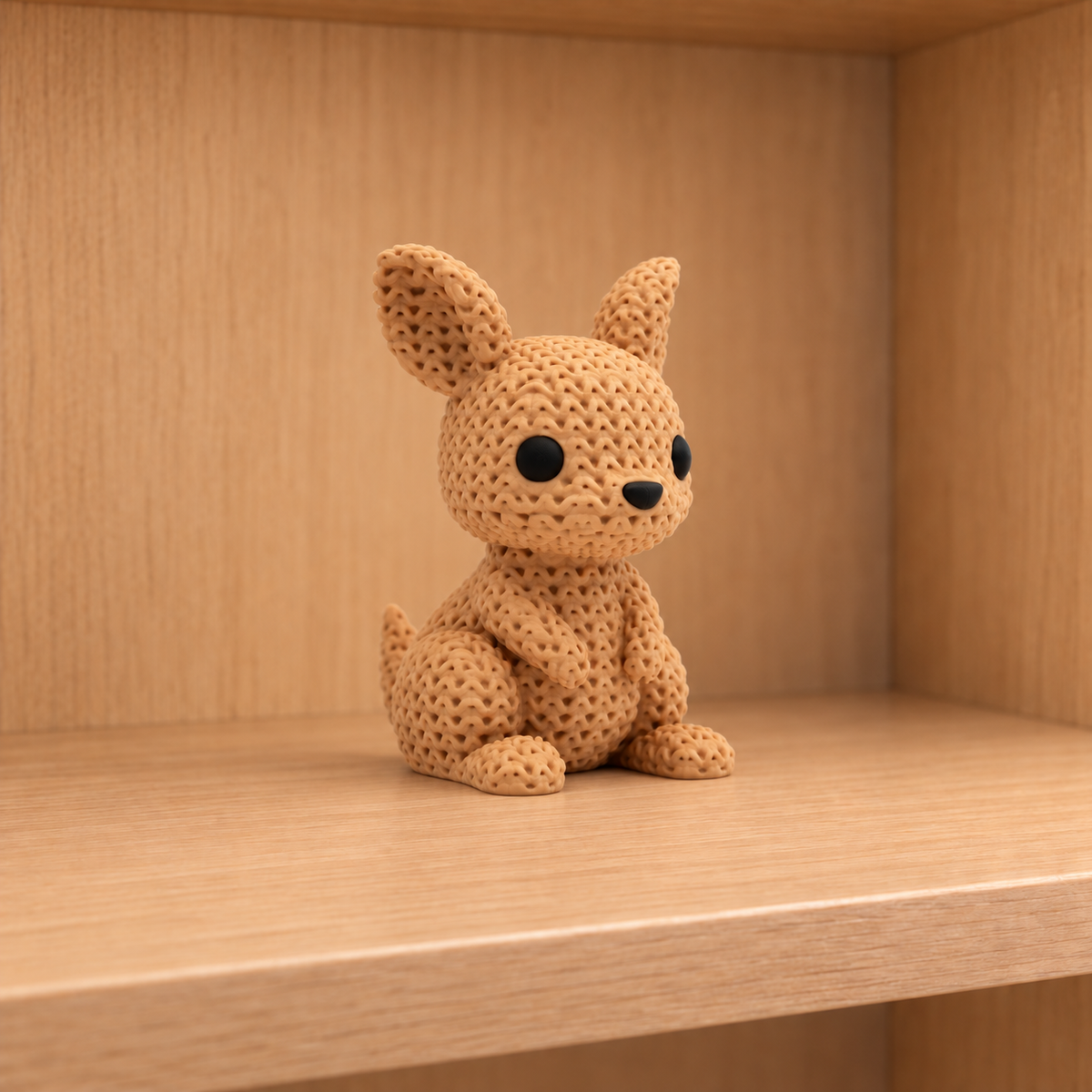 Figurine kangourou kawaii effet tricoté, vue de face