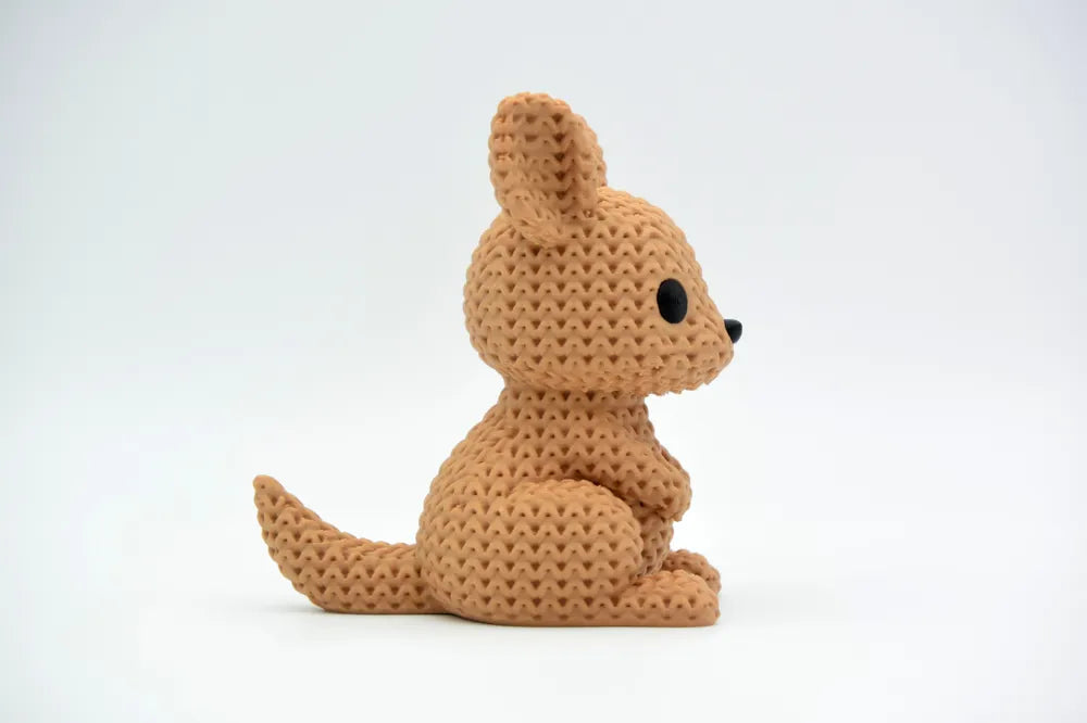 Figurine kangourou kawaii effet tricoté, vue arrière