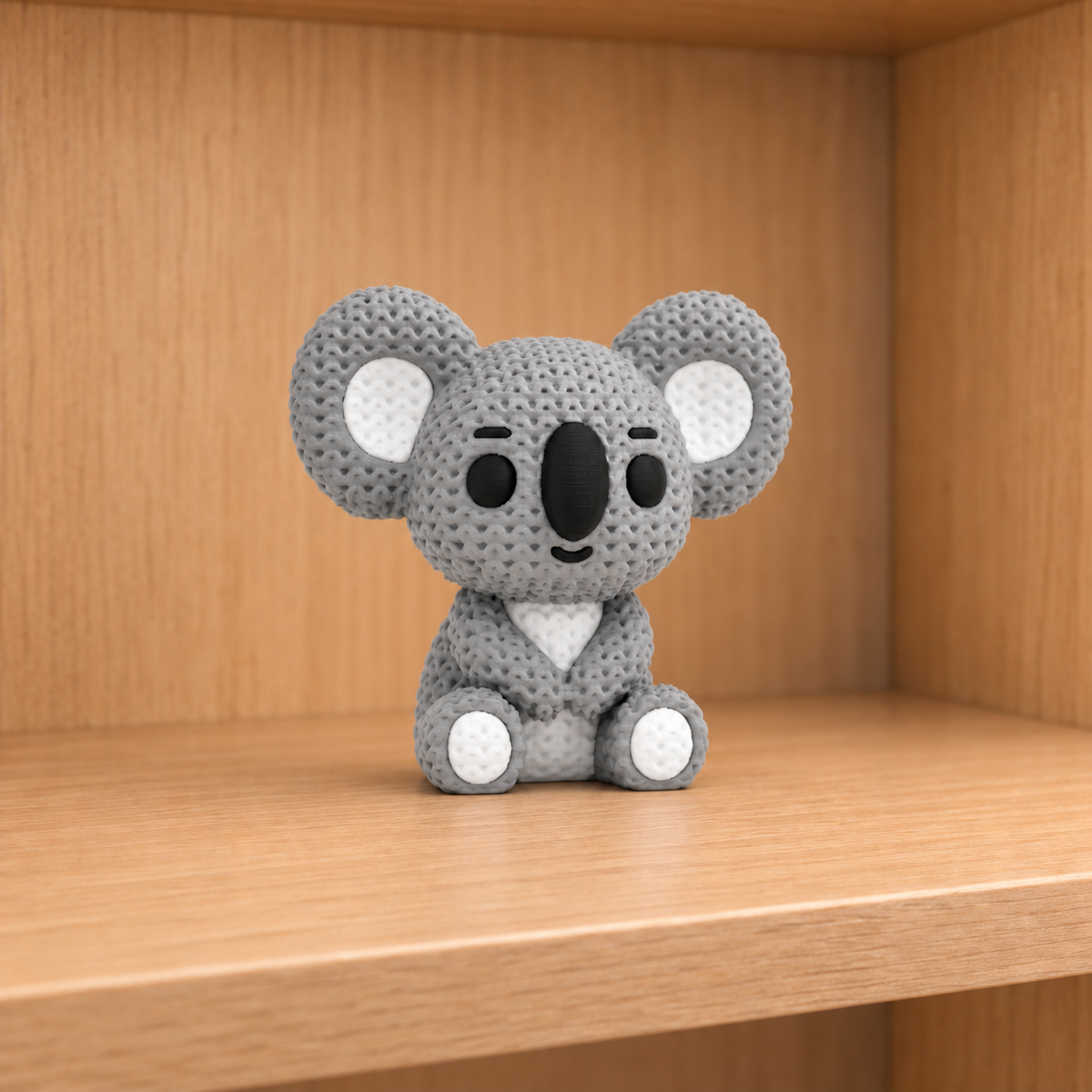 Figurine koala kawaii effet tricoté, vue de profil