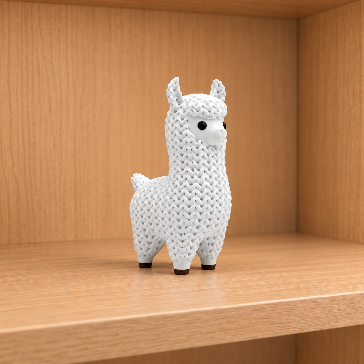 Figurine lama kawaii effet tricoté, vue de profil