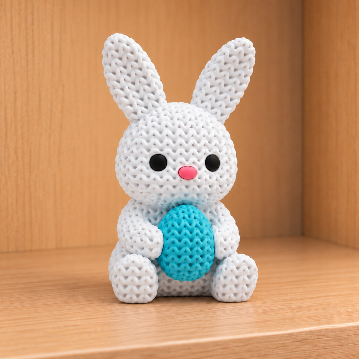Figurine lapin à l'œuf de pâques kawaii effet tricoté amigurumi 3D Tresor3D, vue principale