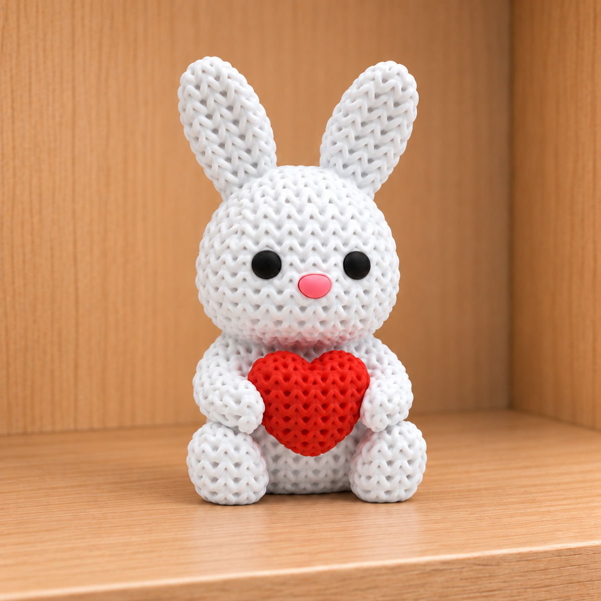 Figurine lapin au cœur kawaii effet tricoté amigurumi 3D Tresor3D, vue principale