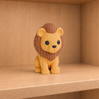 Figurine lion kawaii effet tricoté, vue de face