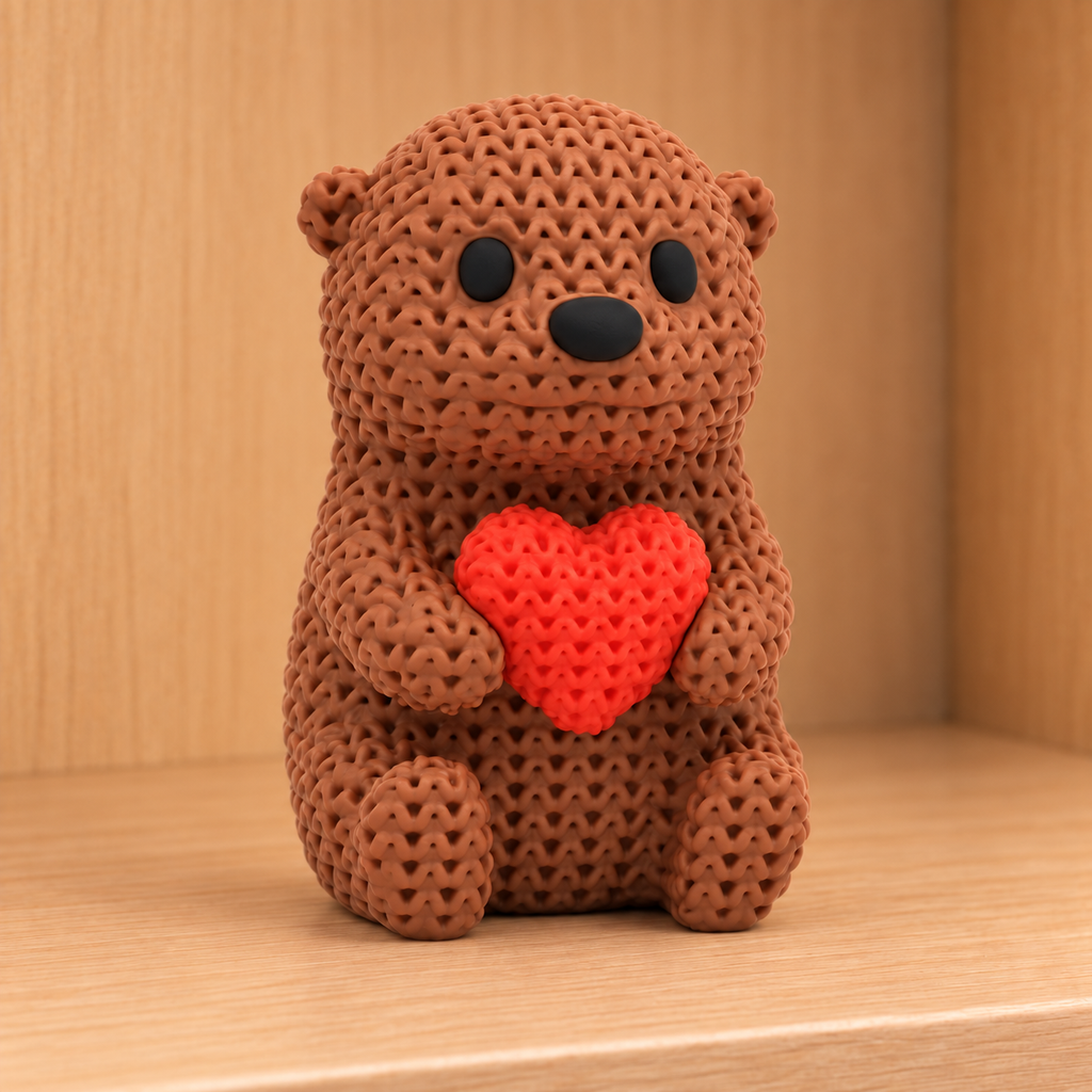 Figurine loutre au cœur kawaii effet tricoté amigurumi 3D Tresor3D, vue principale