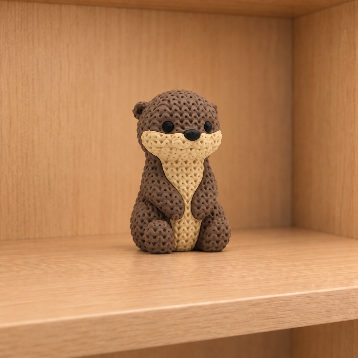 Figurine loutre kawaii effet tricoté, vue de face