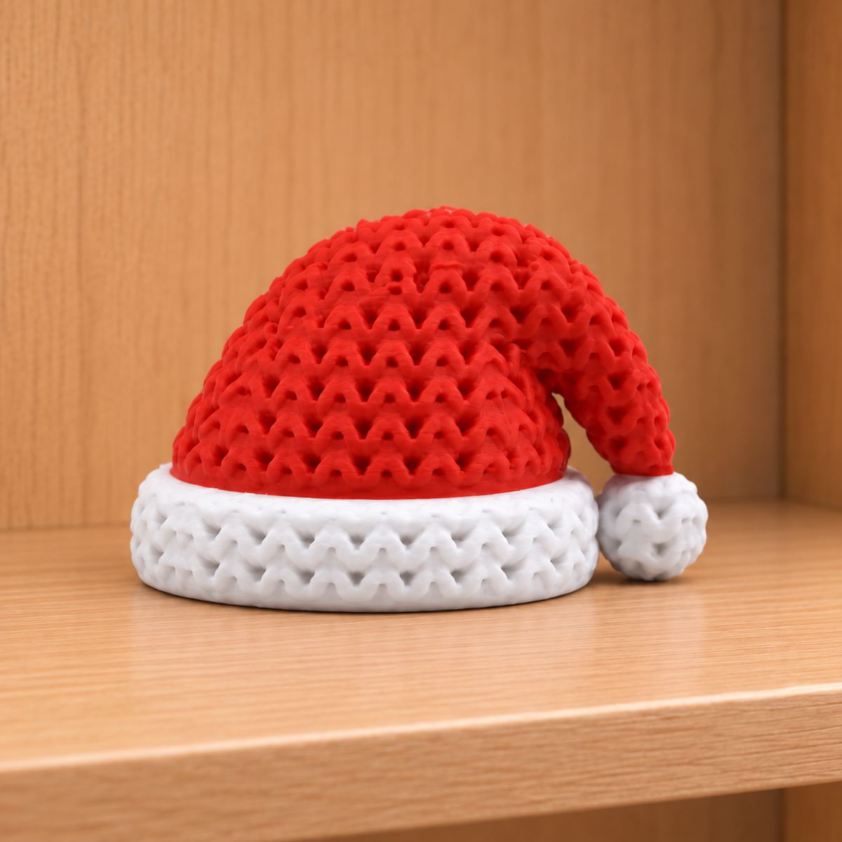 Figurine mini bonnet de noël kawaii effet tricoté amigurumi 3D Tresor3D, vue principale
