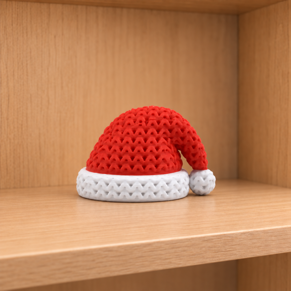 Figurine mini bonnet de noël kawaii effet tricoté, vue de profil