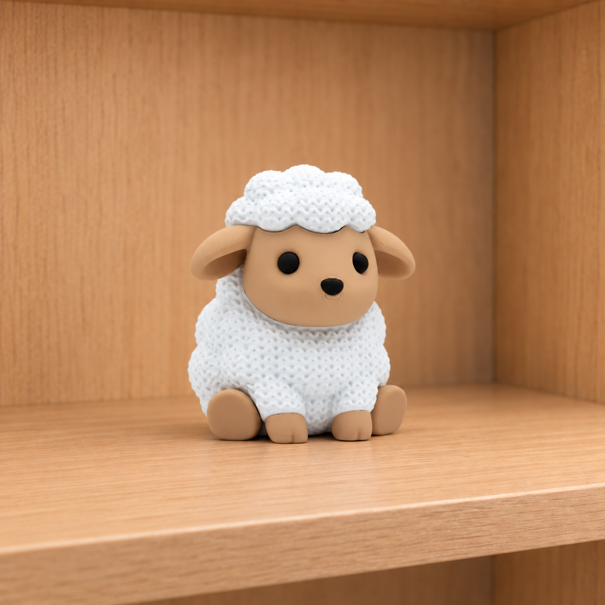 Figurine mouton kawaii effet tricoté, vue de profil