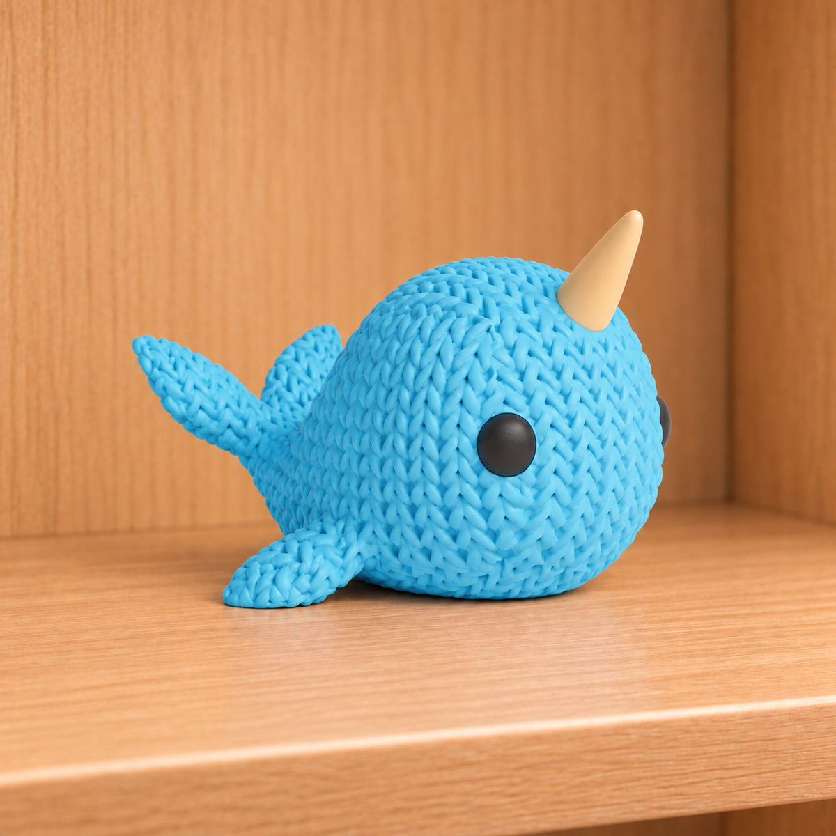 Figurine narval kawaii effet tricoté amigurumi 3D Tresor3D, vue principale