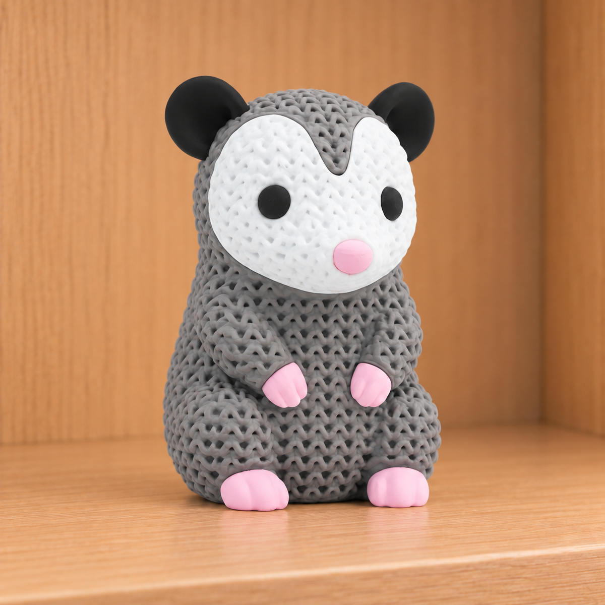 Figurine opossum kawaii effet tricoté amigurumi 3D Tresor3D, vue principale