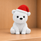 Figurine ours polaire avec bonnet de noël kawaii effet tricoté amigurumi 3D Tresor3D, vue principale