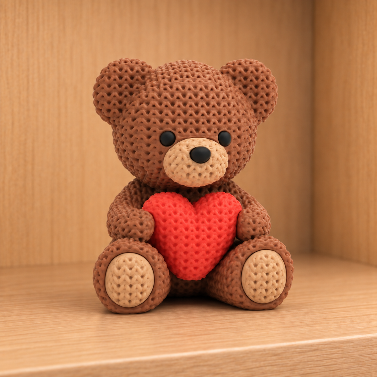 Figurine ourson au cœur kawaii effet tricoté amigurumi 3D Tresor3D, vue principale