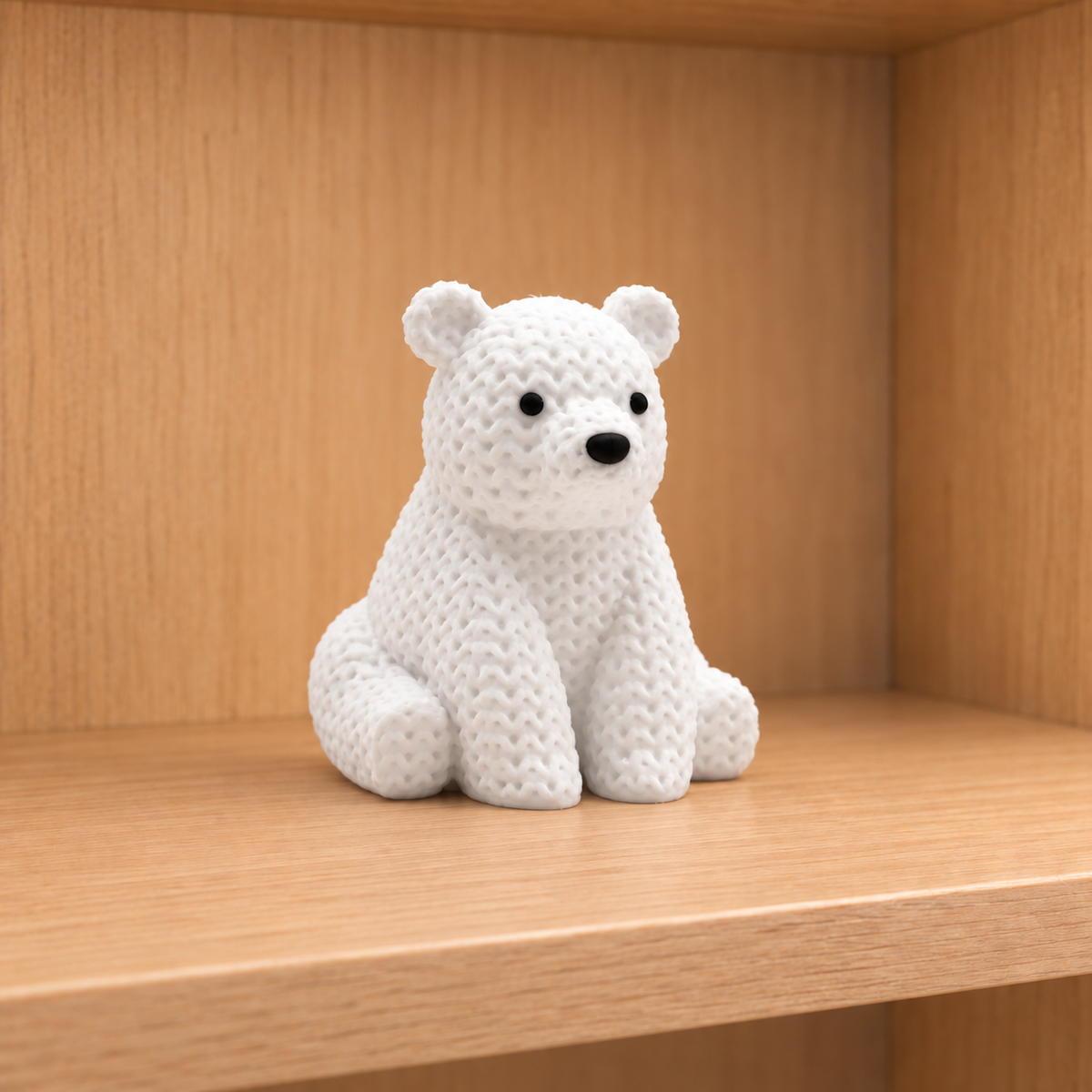 Figurine ourson polaire kawaii effet tricoté, vue de face