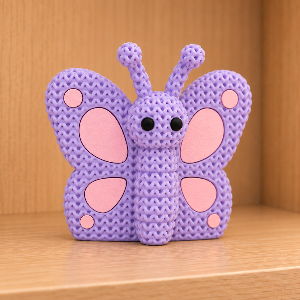 Figurine papillon kawaii effet tricoté amigurumi 3D Tresor3D, vue principale