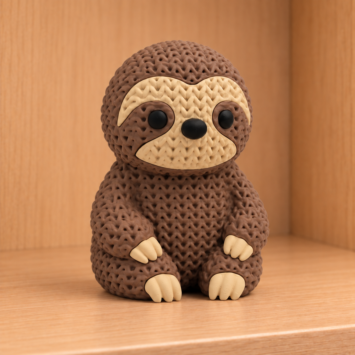 Figurine paresseux kawaii effet tricoté amigurumi 3D Tresor3D, vue principale