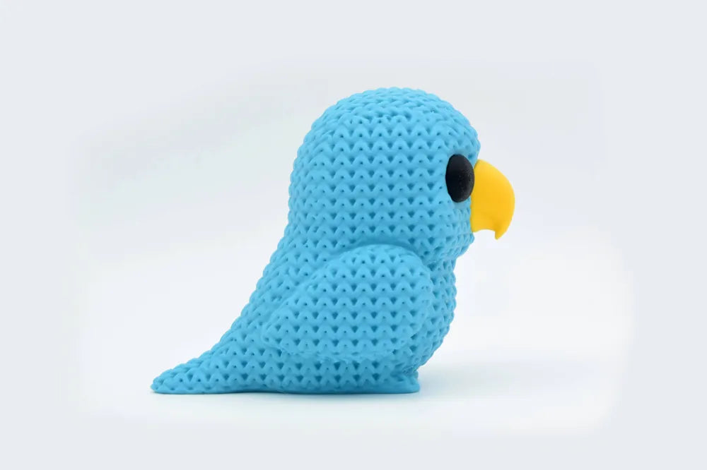 Figurine perroquet kawaii effet tricoté, vue arrière