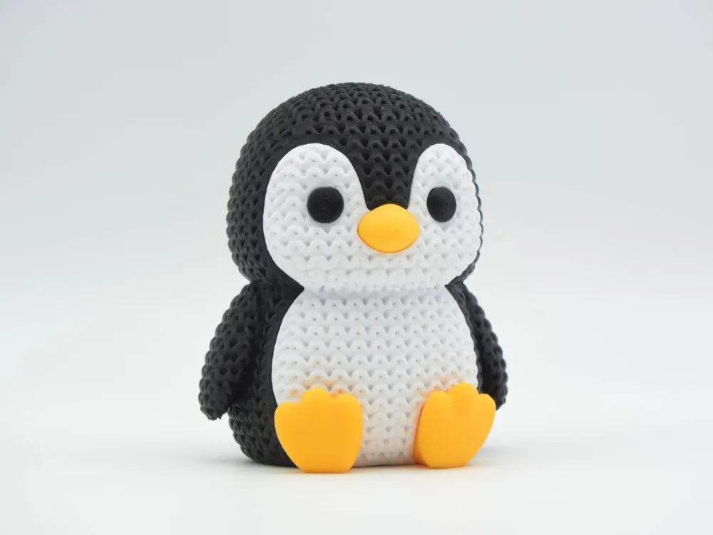 Figurine pingouin kawaii effet tricoté, vue de face