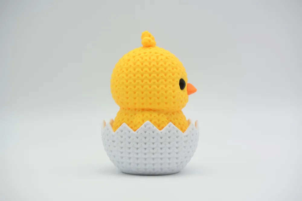 Figurine poussin éclos kawaii effet tricoté, vue arrière