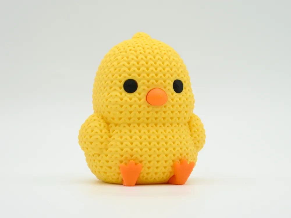 Figurine poussin kawaii effet tricoté, vue de profil
