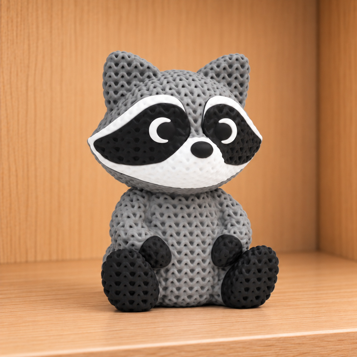 Figurine raton laveur kawaii effet tricoté amigurumi 3D Tresor3D, vue principale