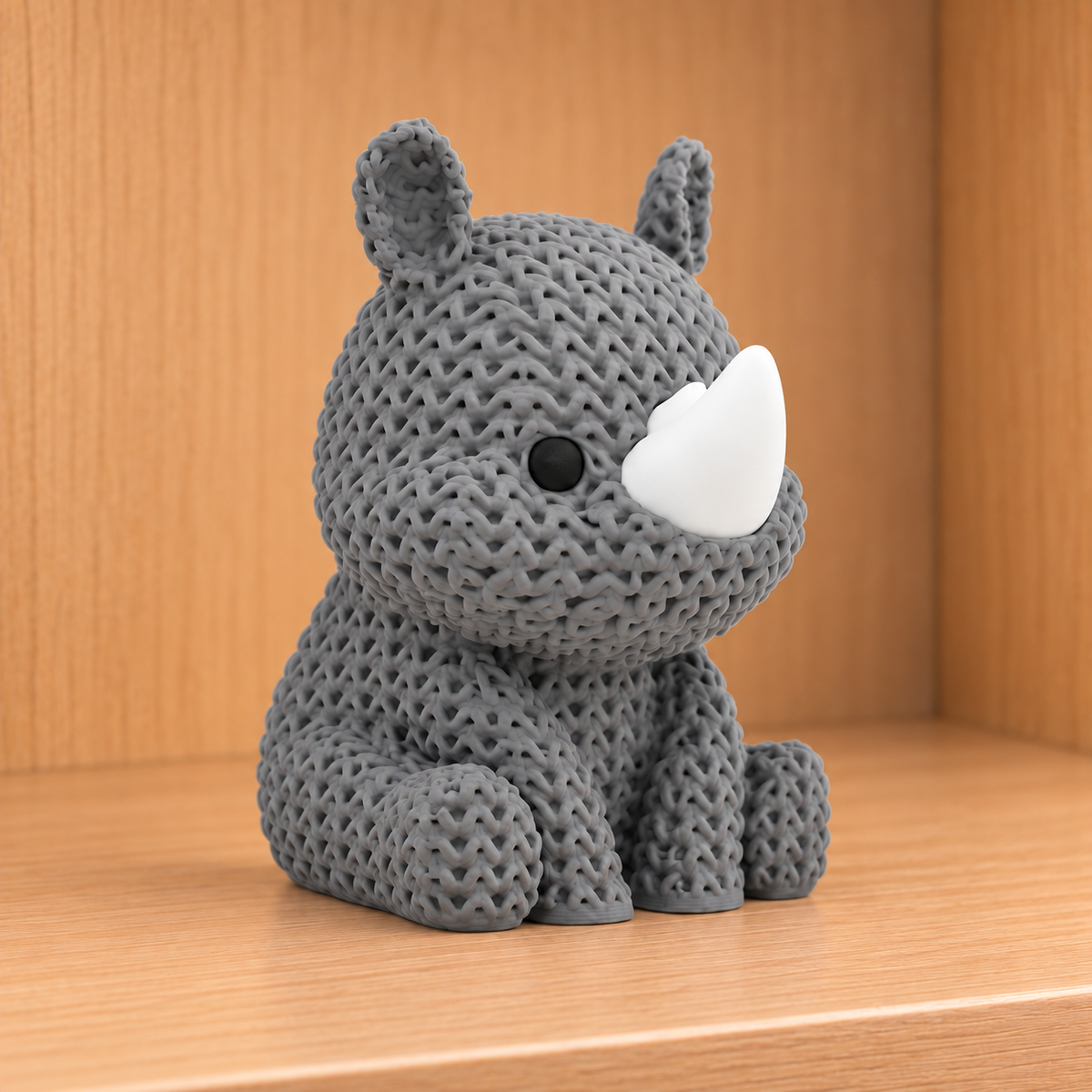 Figurine rhinocéros kawaii effet tricoté amigurumi 3D Tresor3D, vue principale
