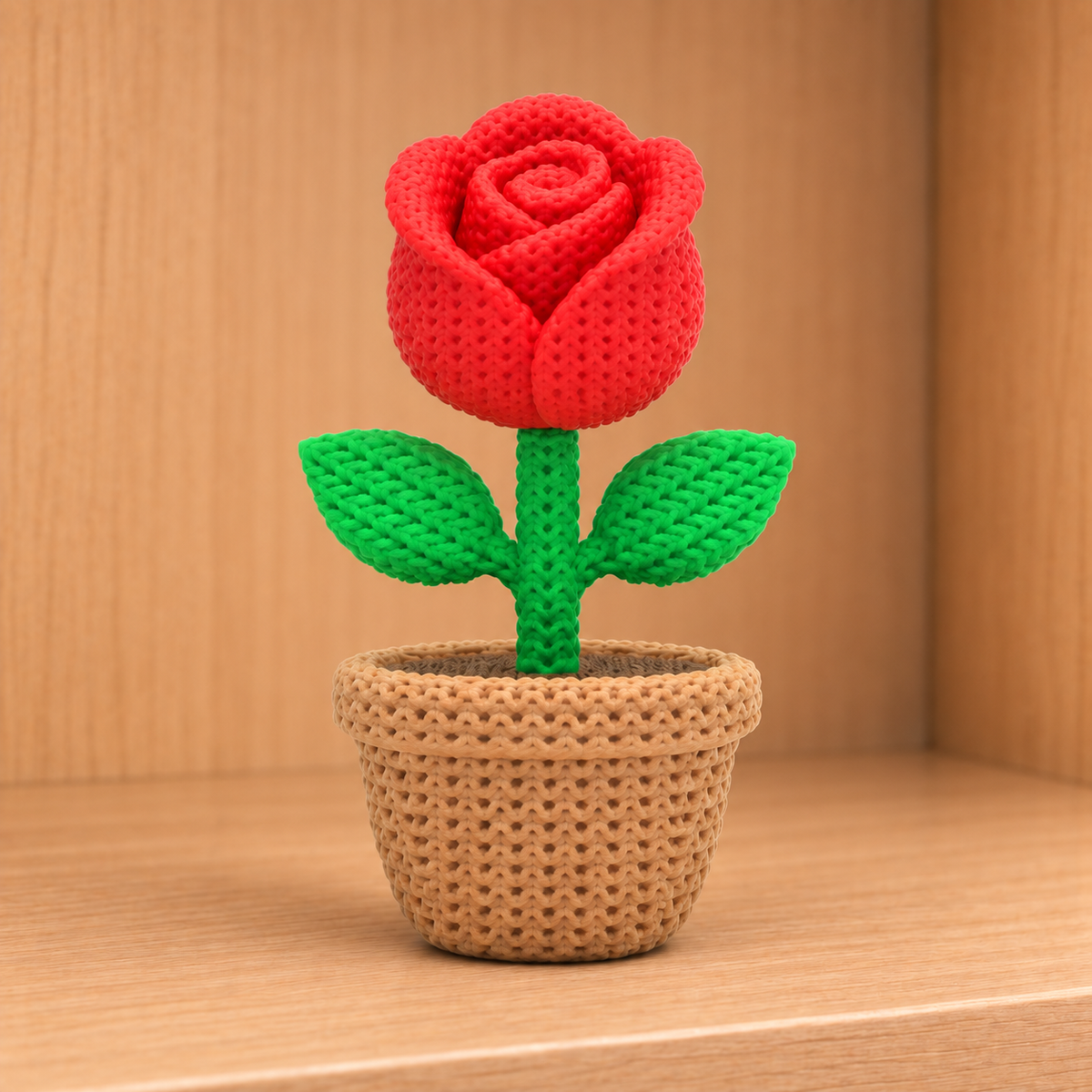 Figurine rose kawaii effet tricoté amigurumi 3D Tresor3D, vue principale
