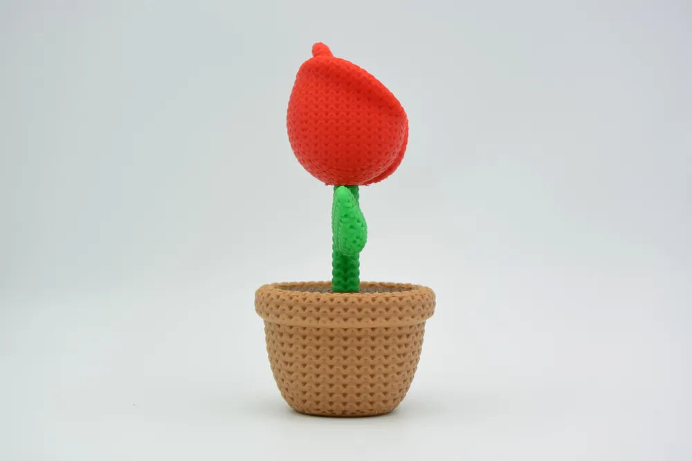 Figurine rose kawaii effet tricoté, vue arrière