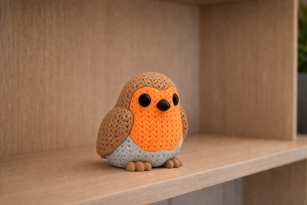 Figurine rouge-gorge Kawaii effet crochet amigurumi, PLA biosourcé, Tresor3D