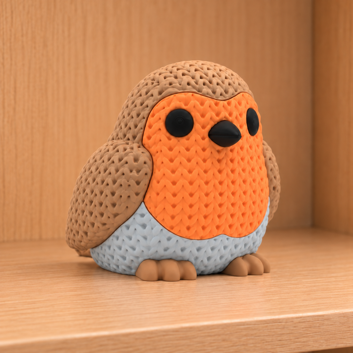 Figurine rouge gorge kawaii effet tricoté amigurumi 3D Tresor3D, vue principale