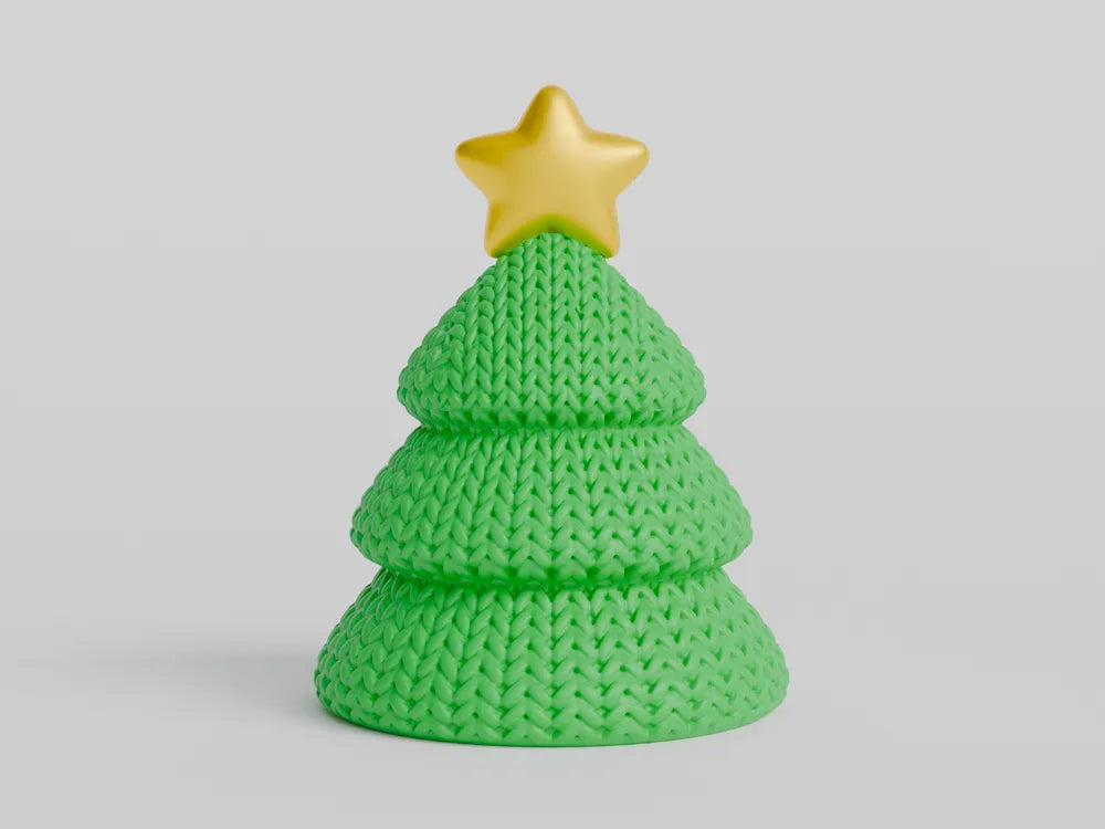 Figurine sapin de noël kawaii effet tricoté, vue arrière